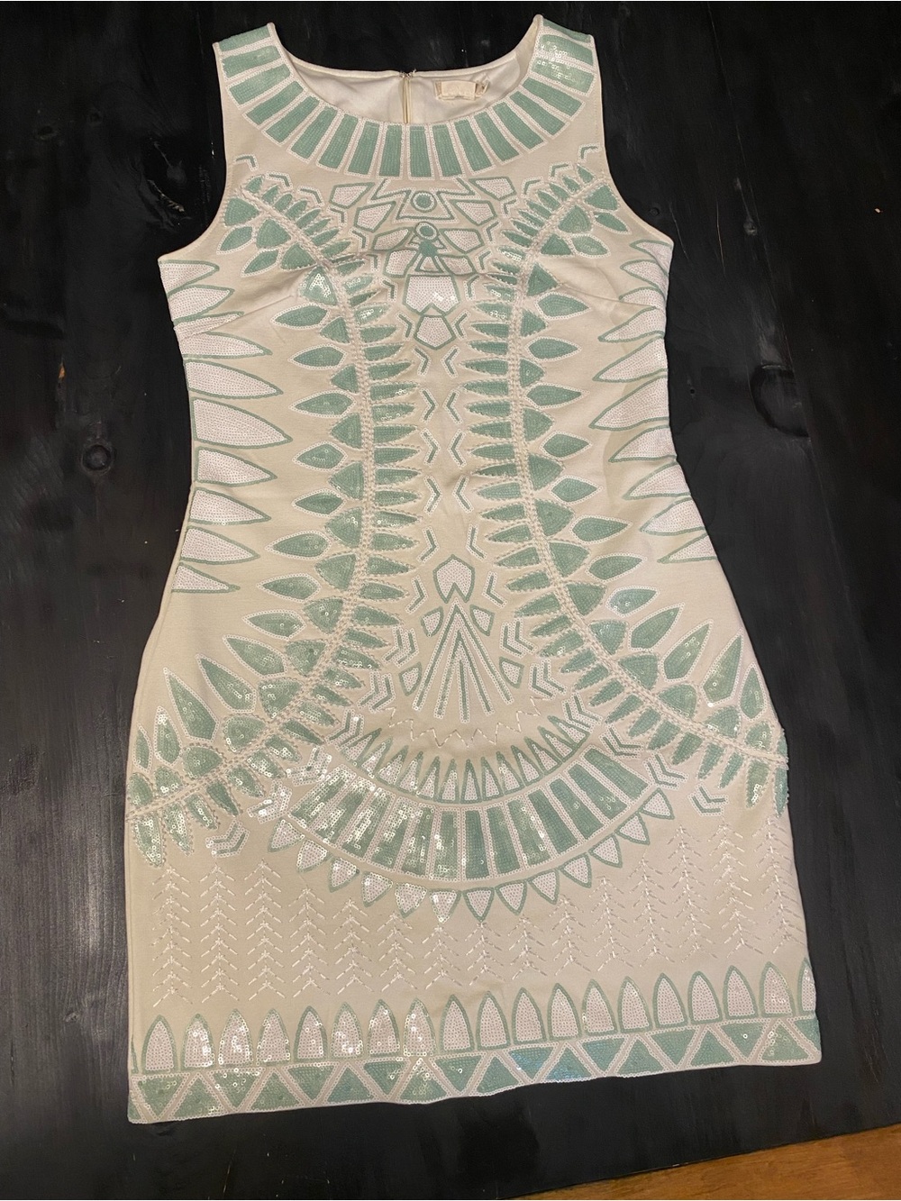 Beaded Cream Dress with Mint Green Sequin Detail